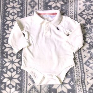 First Impressions Cream Polo One-Piece Bodysuit with Navy Accent